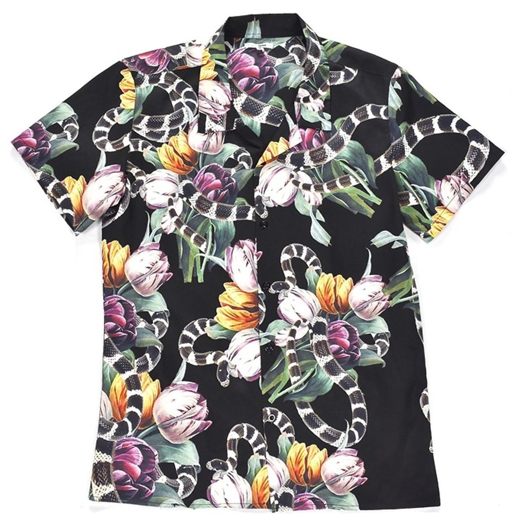 Fashion Nova Snake Floral Short Sleeve Button Up Hawaiian Shirt Mens Small S